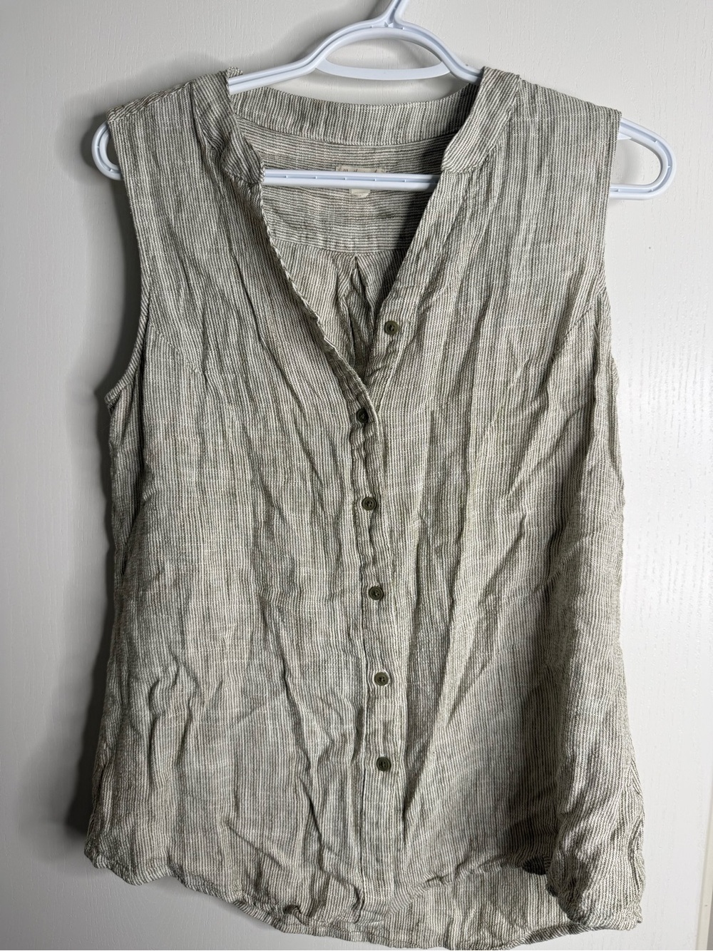 Weatherproof Vintage Sleeveless Button-Front Linen Blend Top - Olive Stripe
